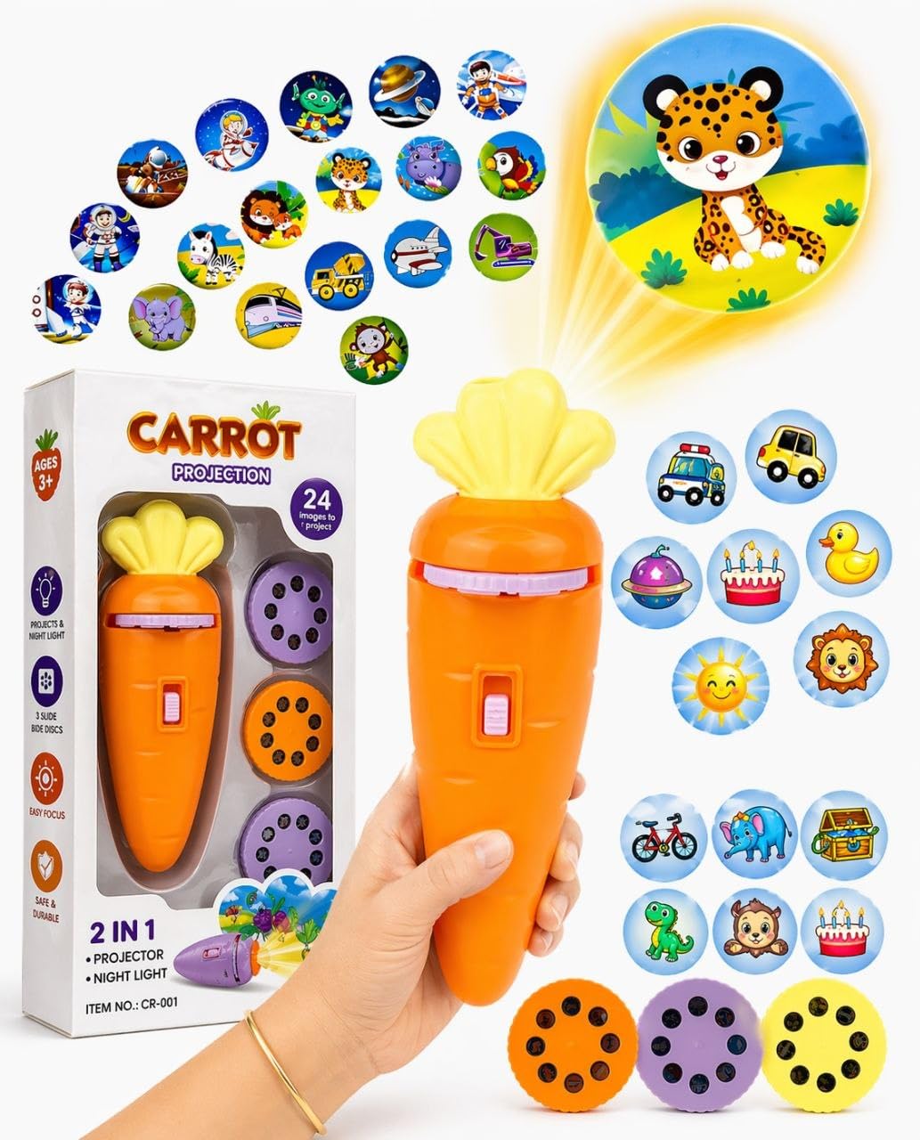PLAY ORBIT Kids Projection Flashlight Torch Toy with 24 Picture